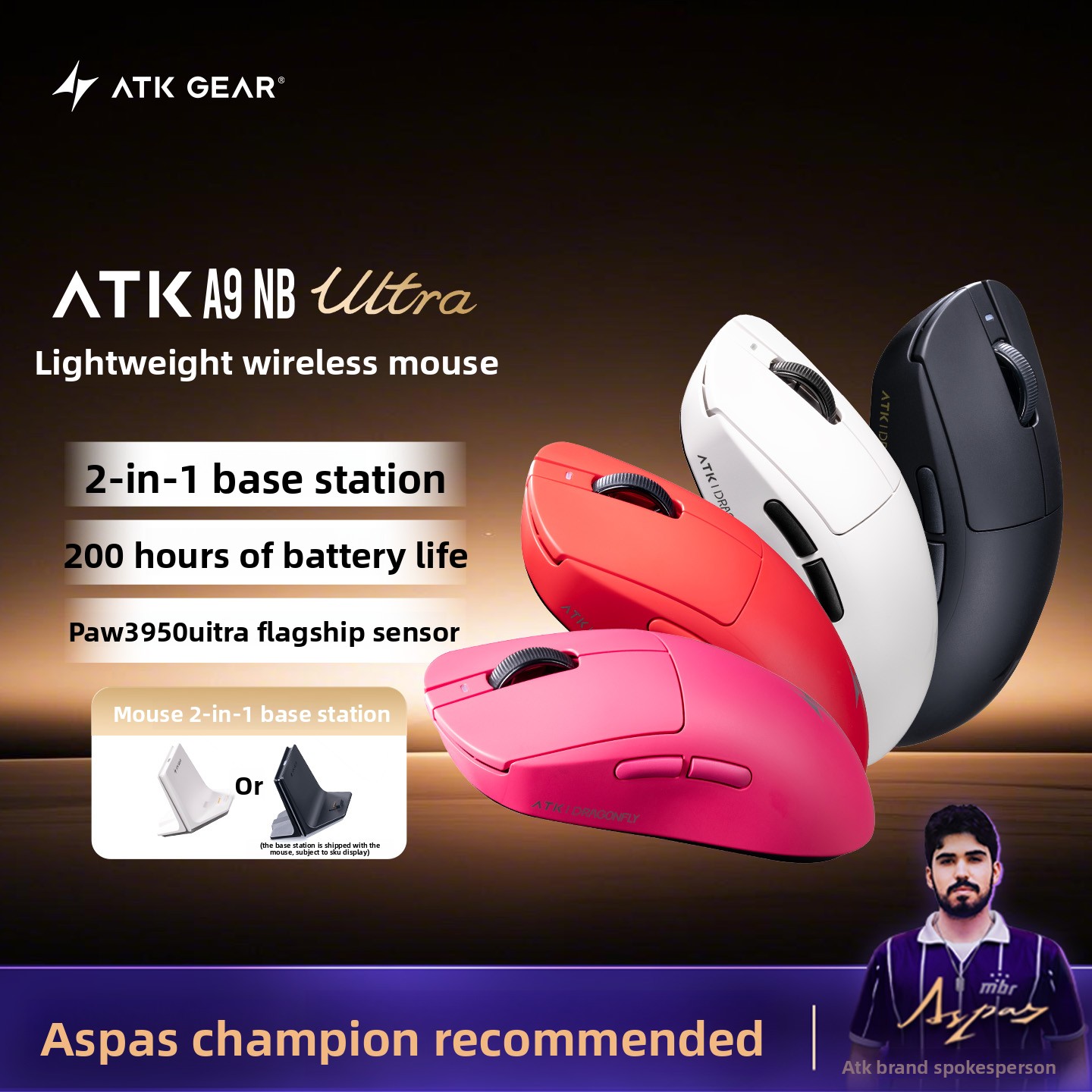 Esports Gaming Station - ATK A9 NB 초경량 무선 게이밍